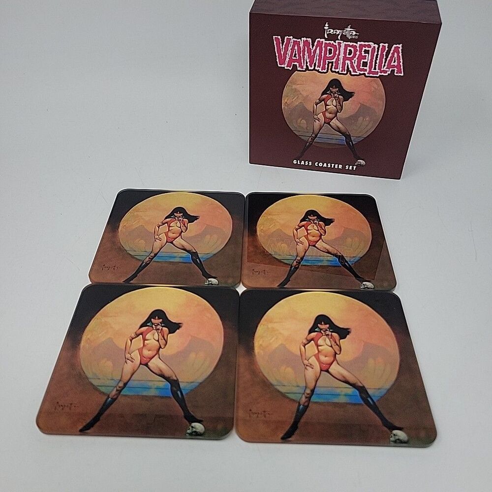 Frank Frazetta Frazetta Girls Vampirella Set of 4 Glass Coasters Square